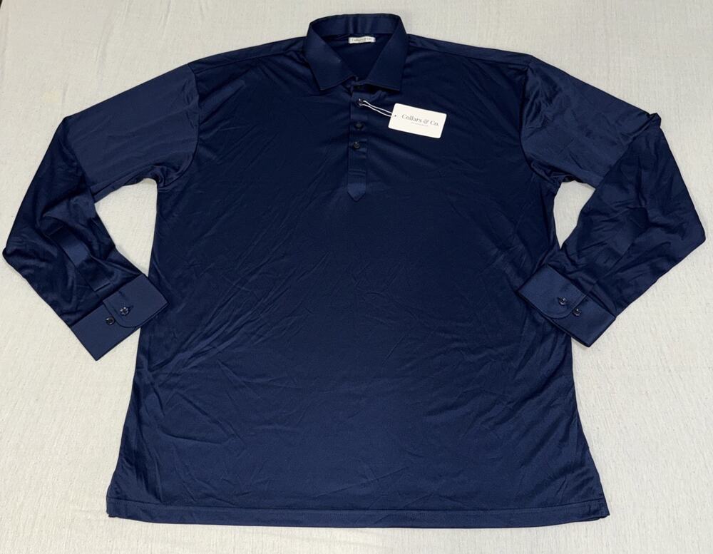 Collars & Co Men 2XL Navy Blue Long Sleeve Polo Preppy Golf Shirt Business NWT